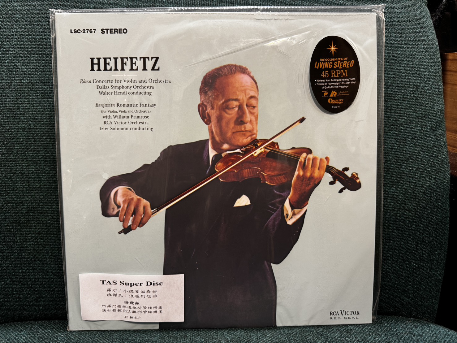 【TAS榜單發燒名盤】海飛茲 Heifetz - 羅沙:小提琴協奏曲 / 班傑明:浪漫幻想曲 (45轉2LP頂級重刻版)